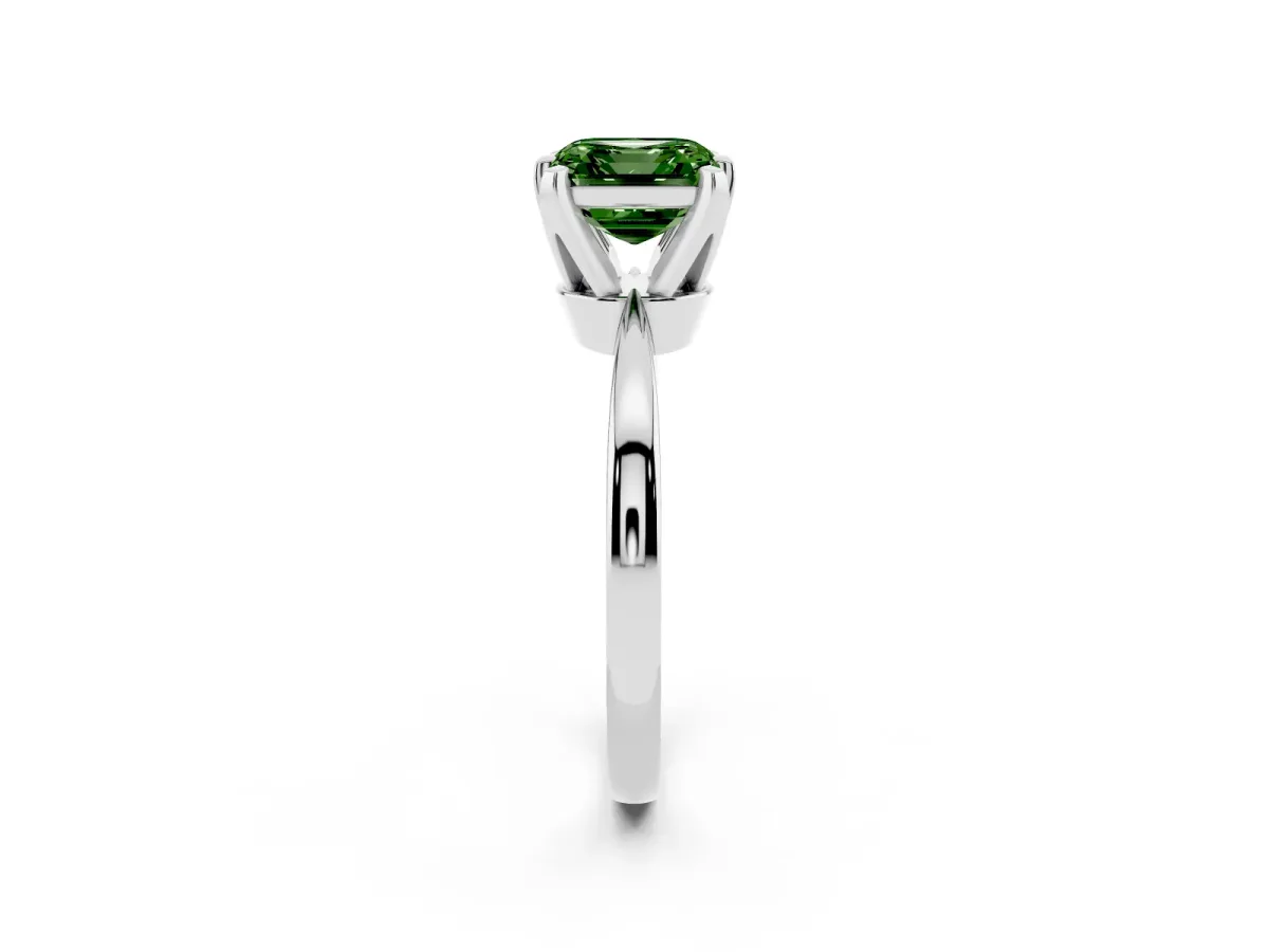 Fancy Green Asscher Cut Solitaire Engagement Ring with Six-Prong Setting and Tapered Band Platinum