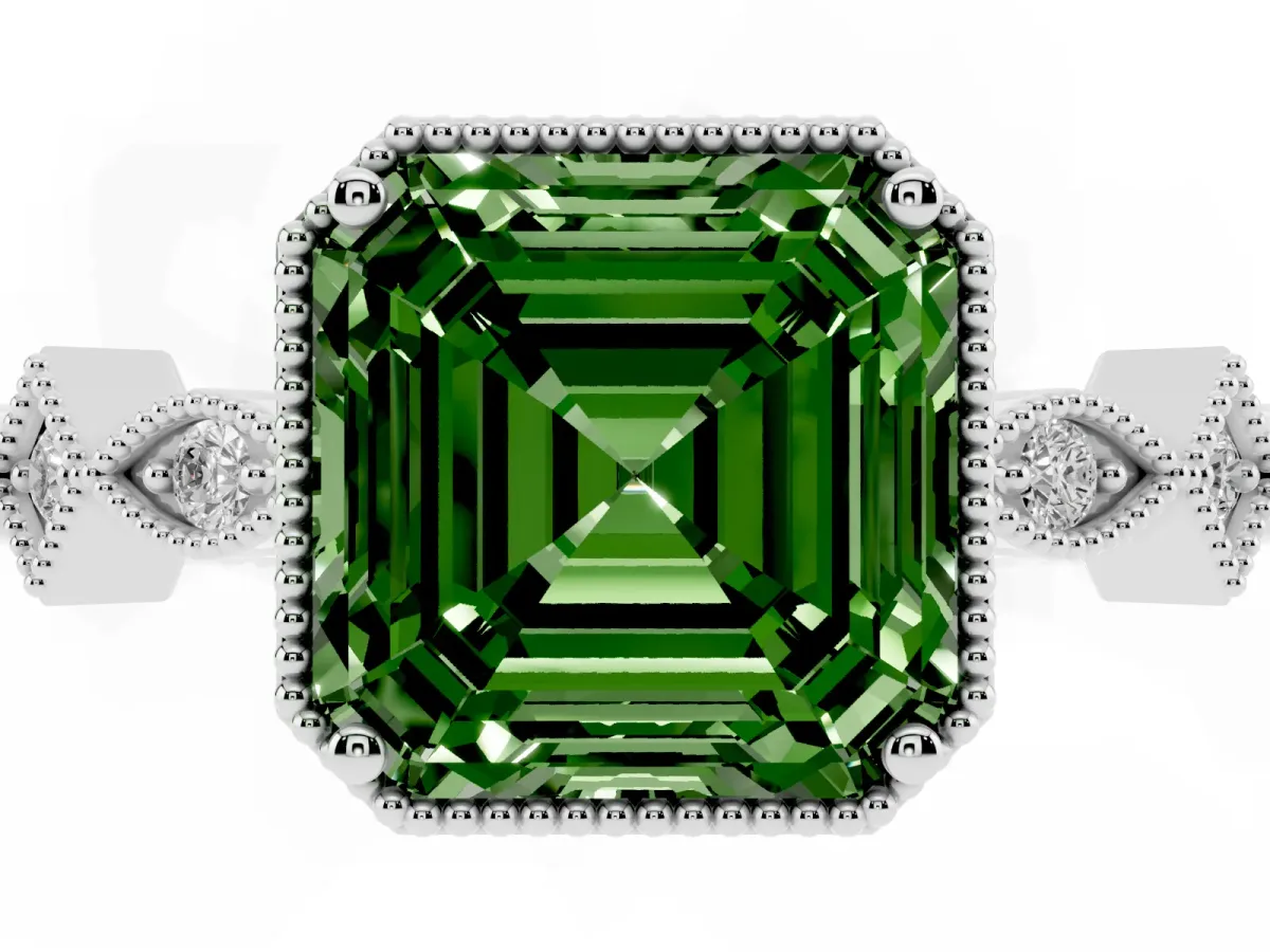 Fancy Green Asscher Cut Milgrain Marquise Diamond Twist Band Ring Silver