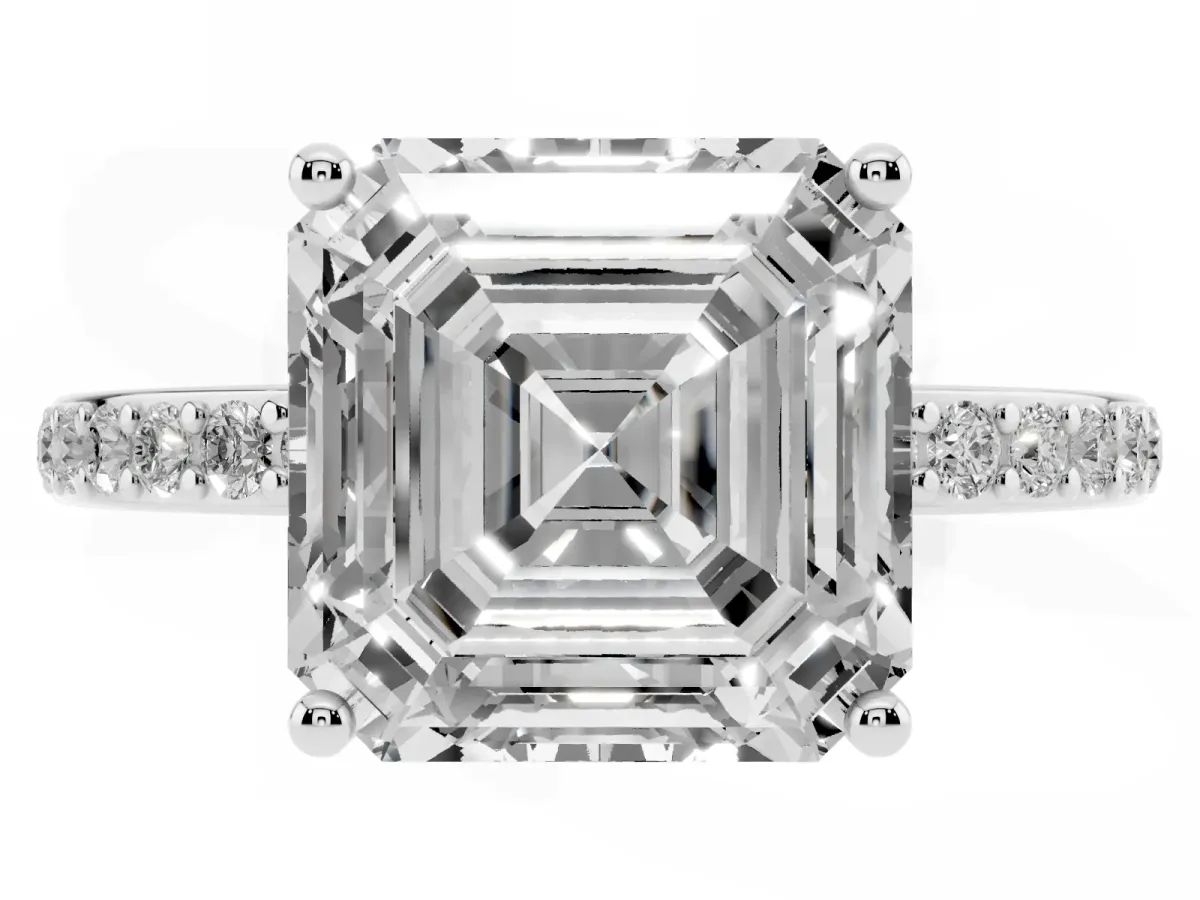 Asscher Cut Cut Diamond Pavé Band Ring with Four-Prong Setting Platinum