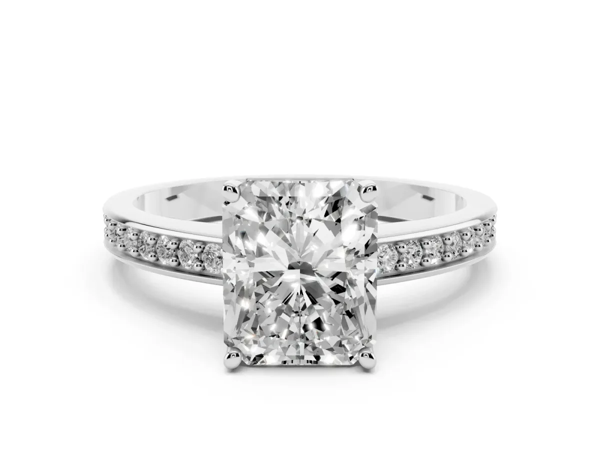 Radiant Cut Solitaire Pavé Band Prong Setting Ring Platinum