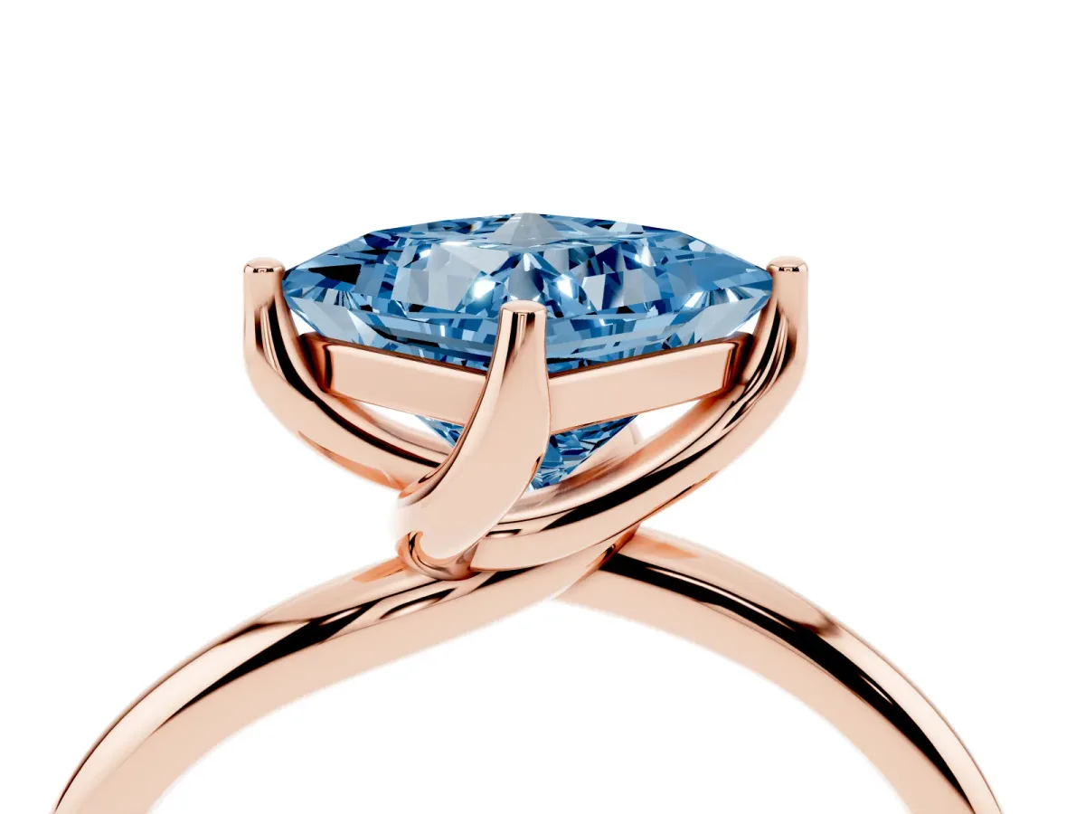 Fancy Blue Princess Cut Diamond Solitaire Engagement Ring with Four-Prong Setting and Classic Band Rose gold