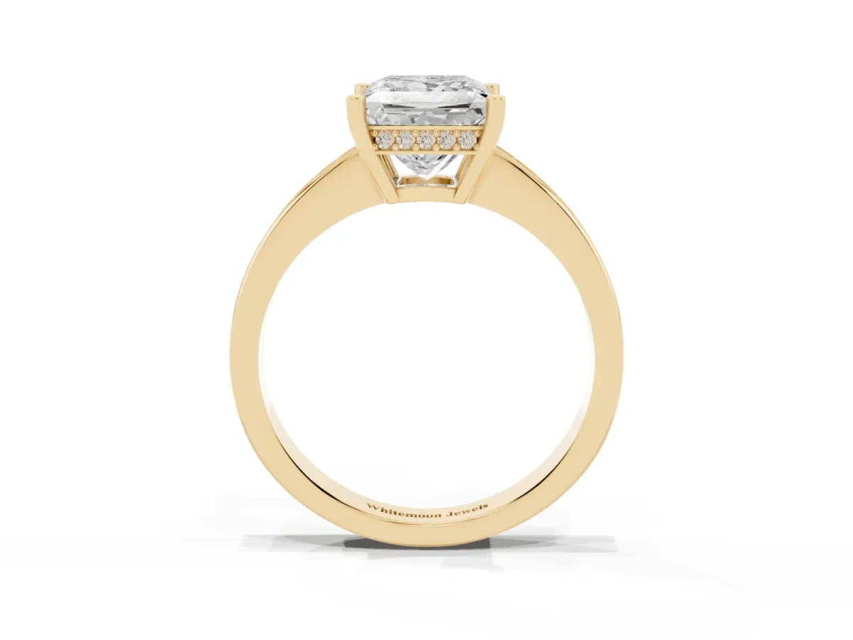 Princess Cut Solitaire Pavé Band Prong Setting Ring Yellow gold