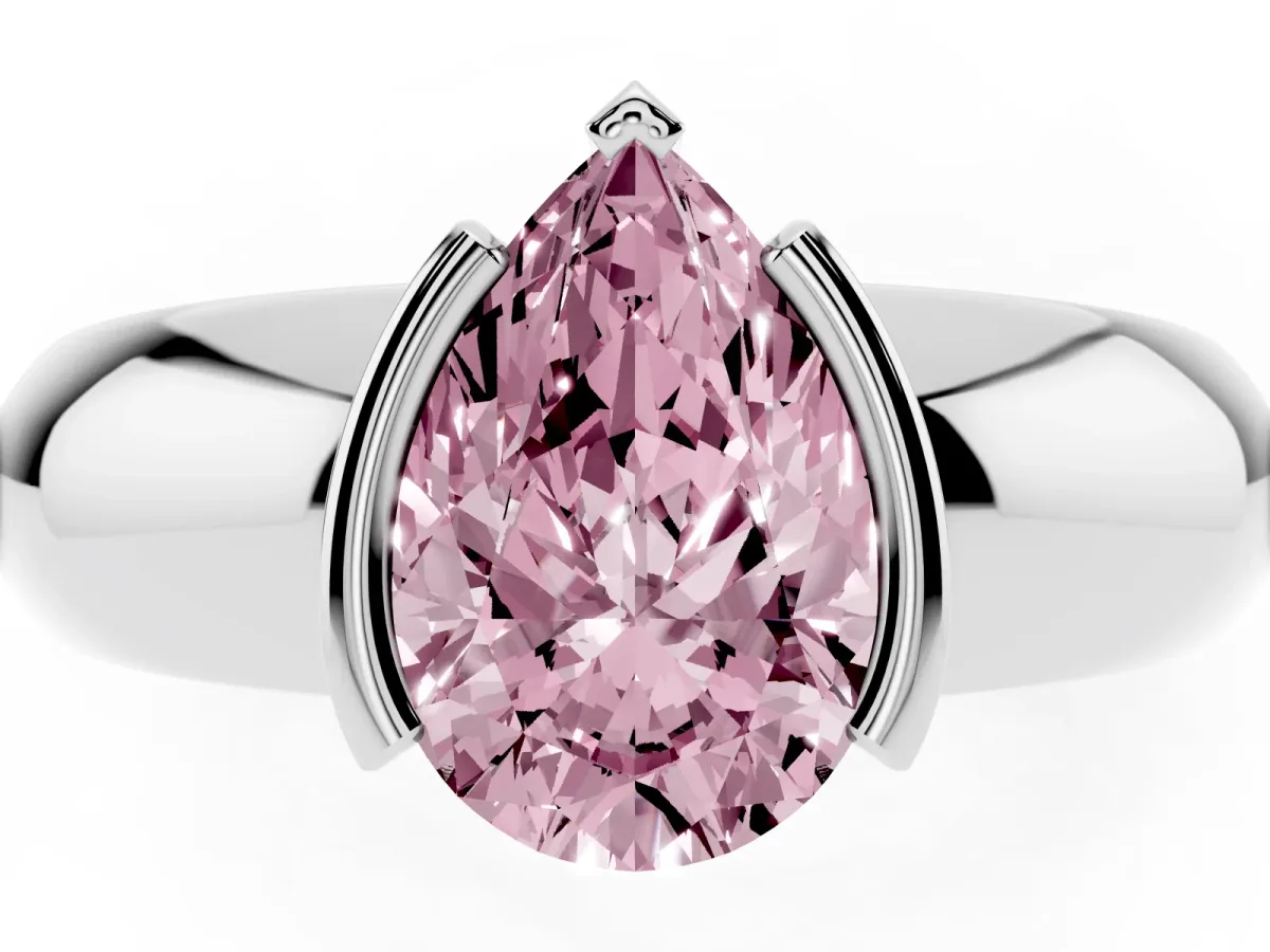 Fancy Pink Pear Cut Solitaire Tension Set Diamond Ring with Wide Band Platinum