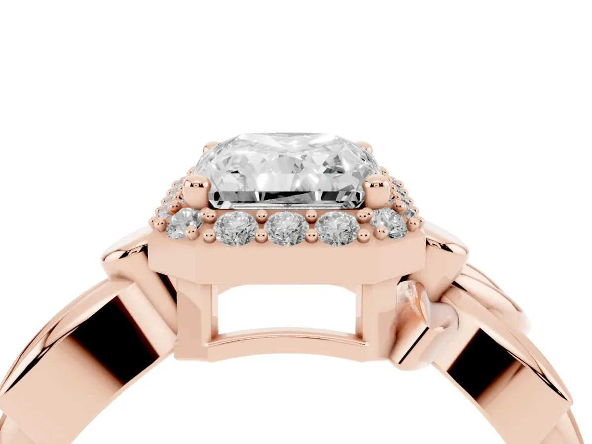 Radiant Cut Halo Diamond Floral Band with Four-Prong Setting Rose gold