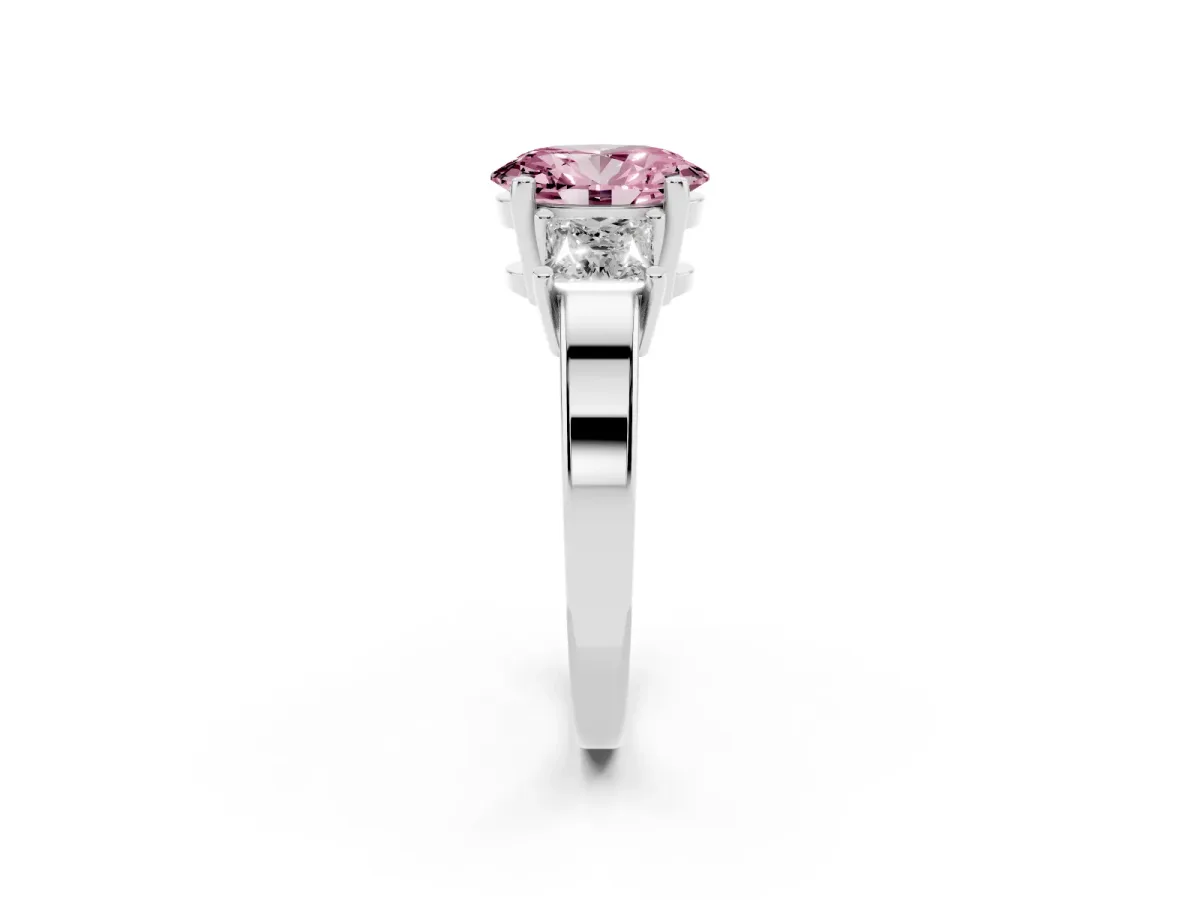 Fancy Pink Three-Stone Oval Cut Cut Solitaire Ring with Prong Setting Platinum