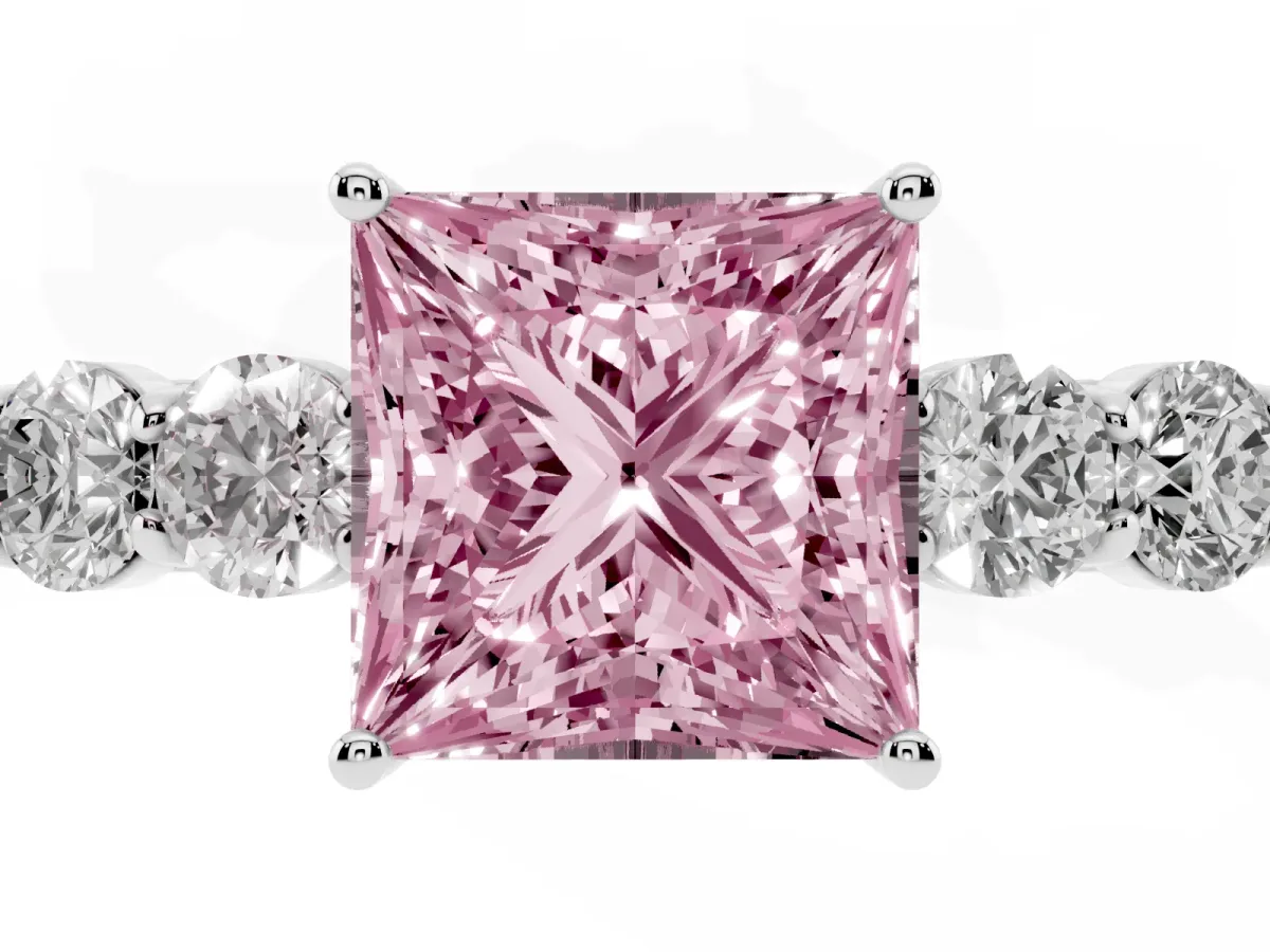 Fancy Pink Princess Cut Cut Diamond Five-Stone Prong Set White Gold Ring Platinum