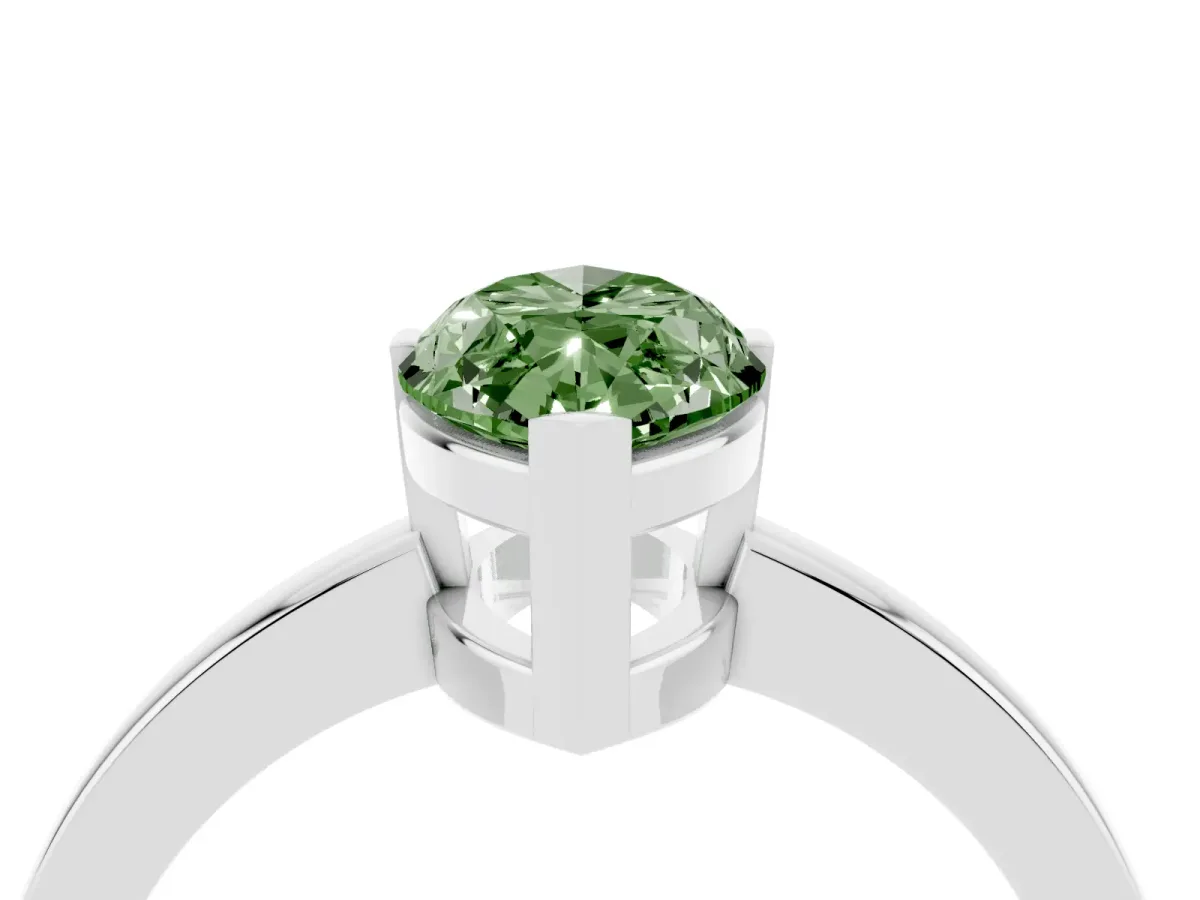 Fancy Green Marquise Cut Cut Solitaire Ring with Four-Prong Setting and Classic Band Silver