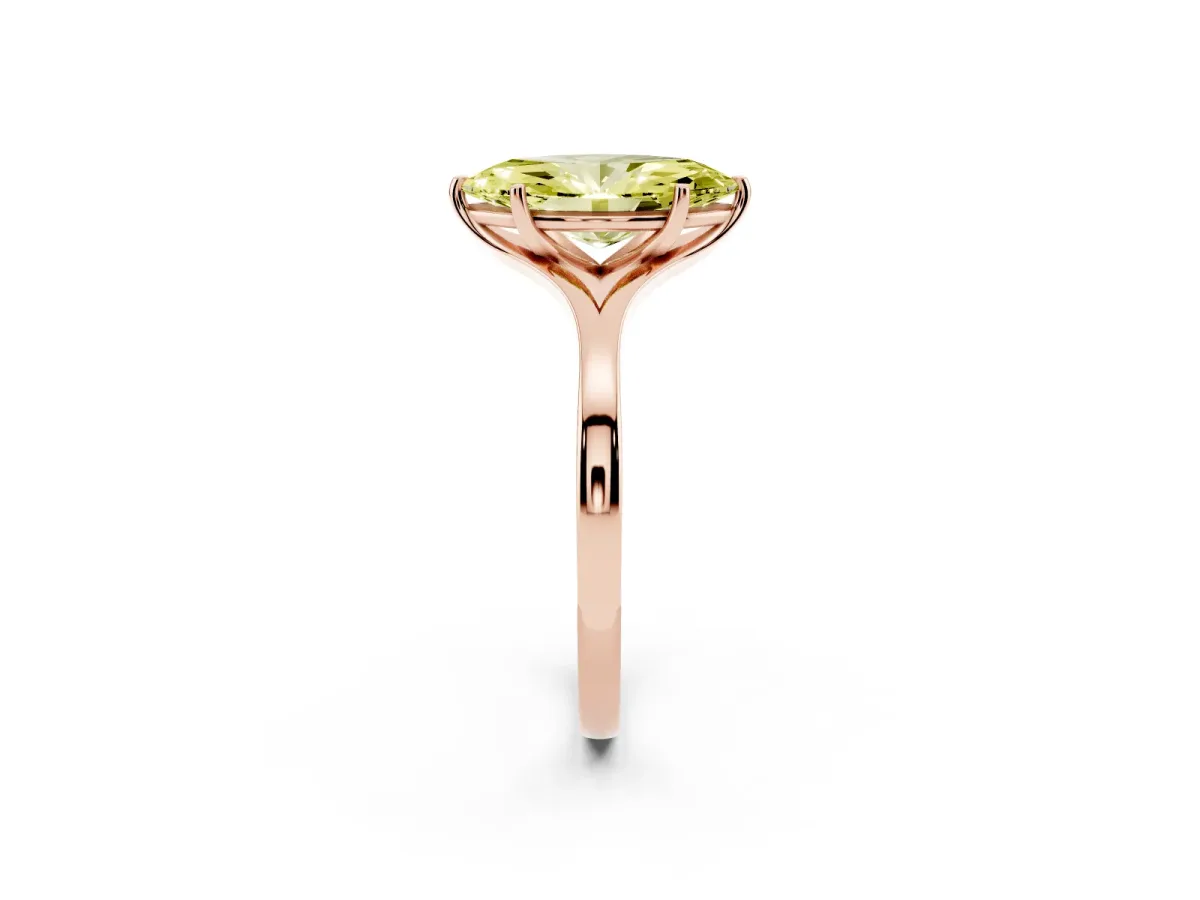Fancy Yellow Marquise Cut Solitaire Diamond Ring with Six-Prong Setting and Tapered Band Rose gold