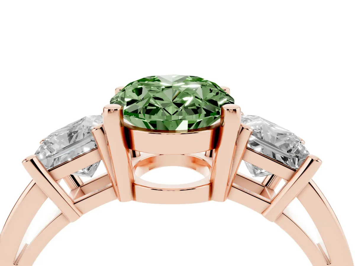 Fancy Green Three-Stone Oval Cut Cut Solitaire Ring with Prong Setting Rose gold