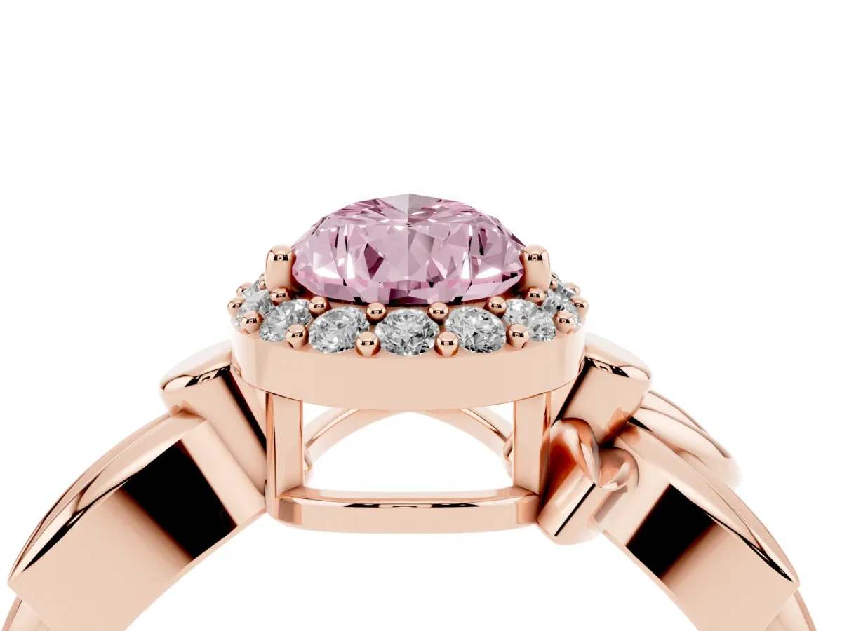 Fancy Pink Pear Cut Halo Diamond Floral Band with Four-Prong Setting Rose gold
