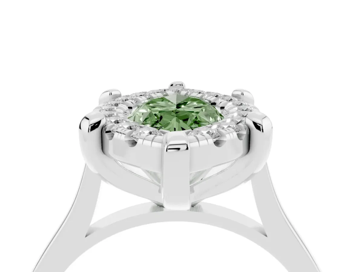 Fancy Green Marquise Cut Diamond Cluster Halo Solitaire with Four-Prong Setting Silver