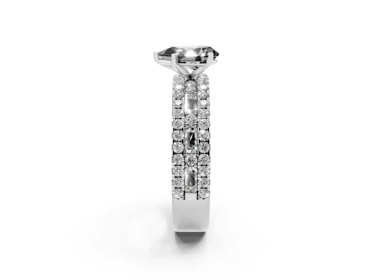 Fancy Black Pear Cut Diamond Solitaire Ring with Pavé and Channel Set Band Silver