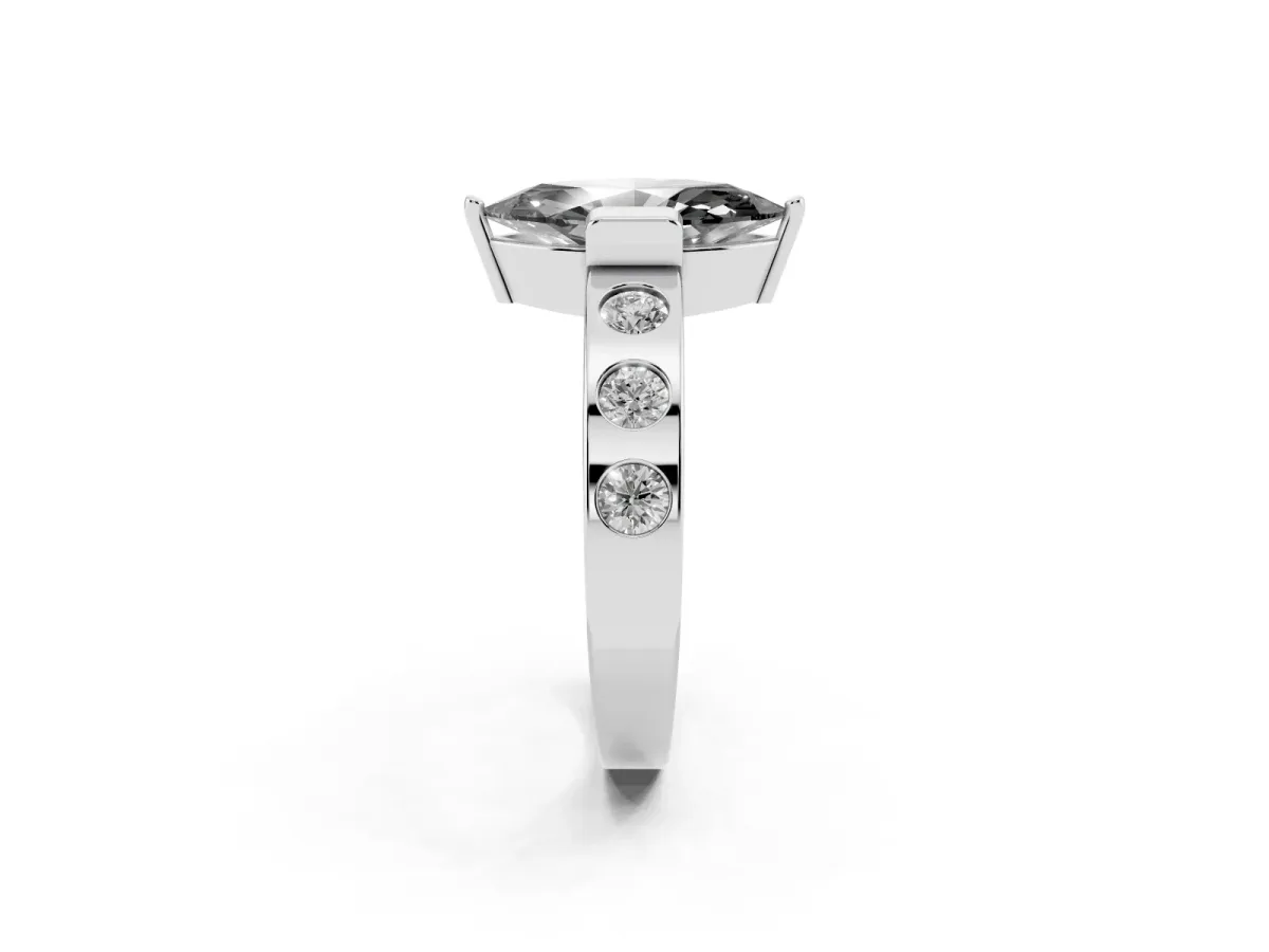 Fancy Black Marquise Cut Brilliant Channel-Set Diamond Ring with Bezel Prong Setting Silver