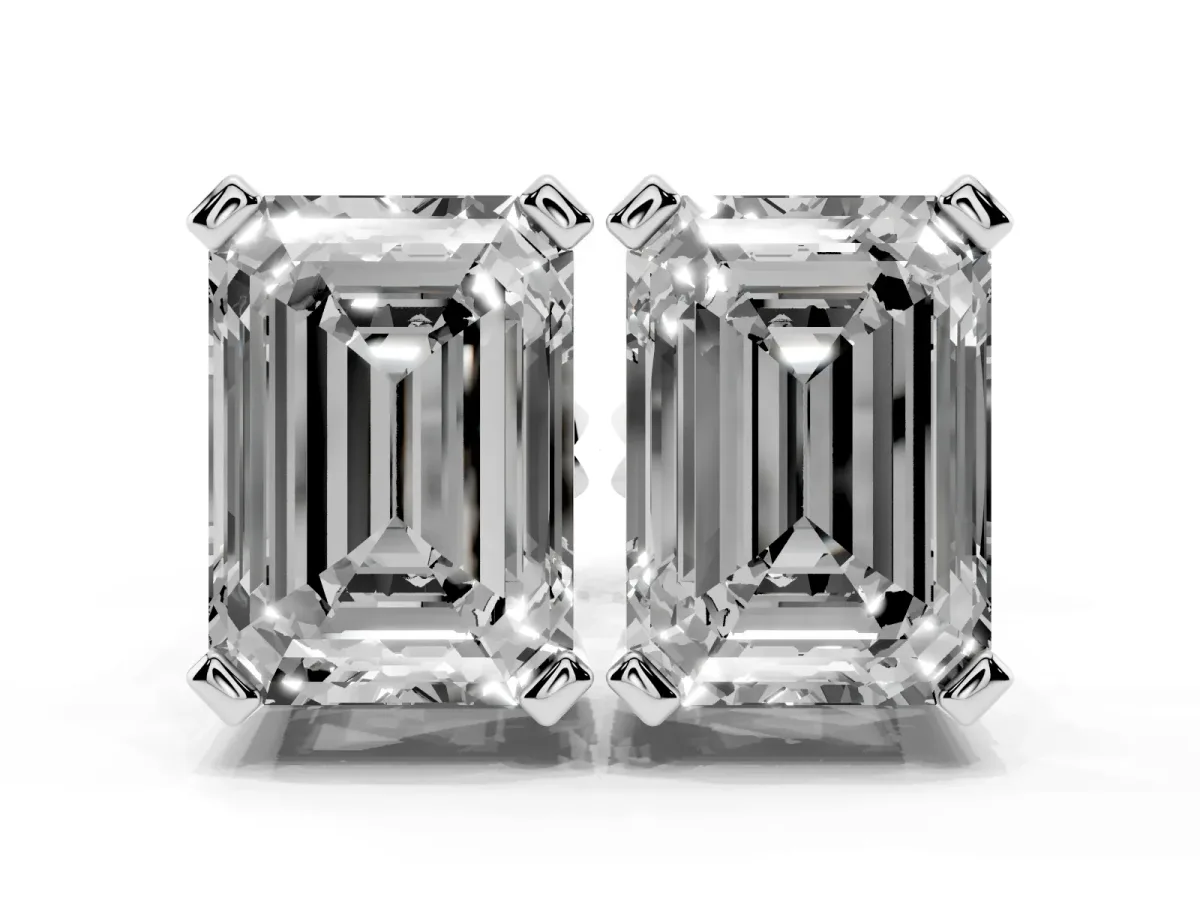Emerald Cut Diamond Stud Earrings White gold