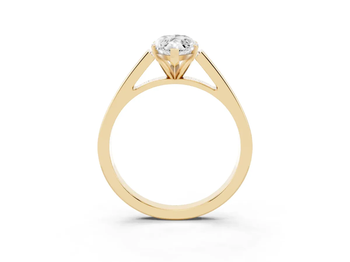 Marquise Cut Solitaire Engagement Ring with Four-Prong Setting and Tapered Band Yellow gold