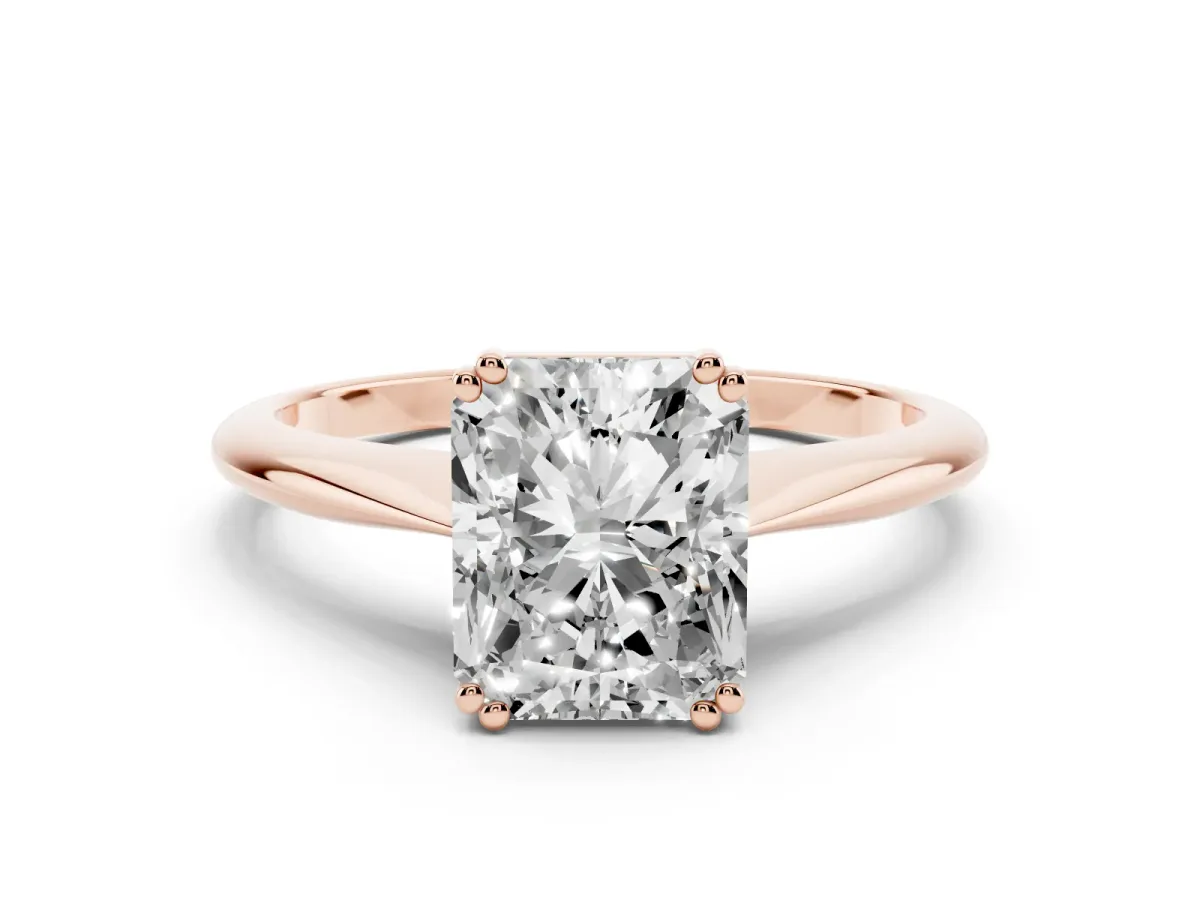 Radiant Cut Solitaire Diamond Ring with Six-Prong Setting and Classic Band Rose gold