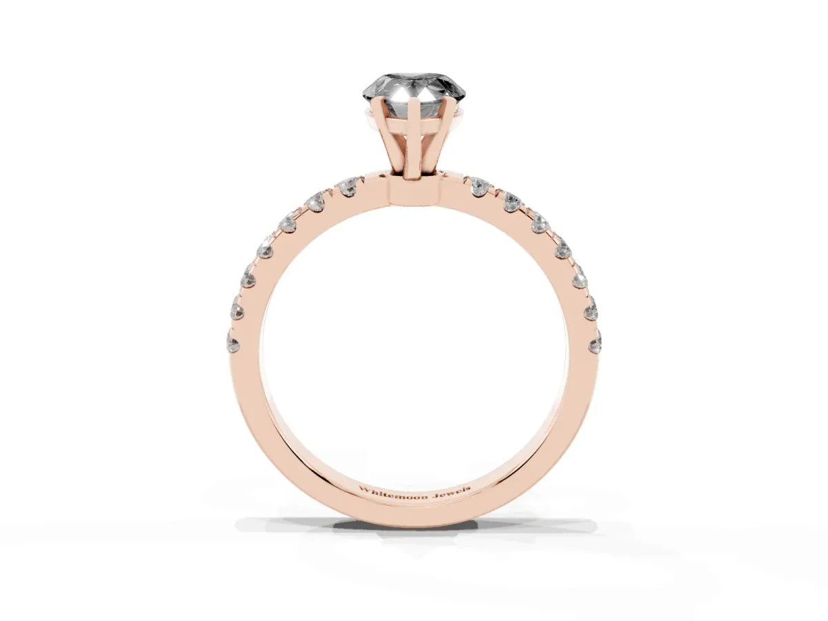 Fancy Black Pear Cut Diamond Solitaire Ring with Pavé Accents and Four-Prong Setting Rose gold