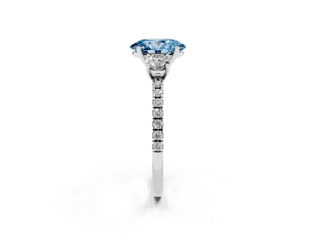 Fancy Blue Three-Stone Oval Cut Cut Diamond Pavé Band with Prong Setting Platinum