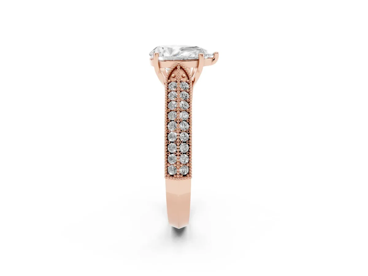 Pear Cut Cut Pave Split Shank Engagement Ring with Four-Prong Setting Rose gold