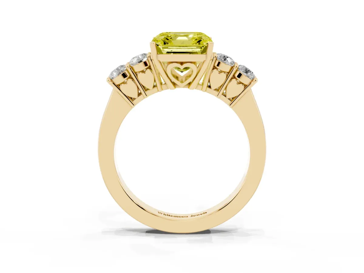Fancy Yellow Asscher Cut Cut Diamond Five-Stone Prong Set White Gold Ring Yellow gold