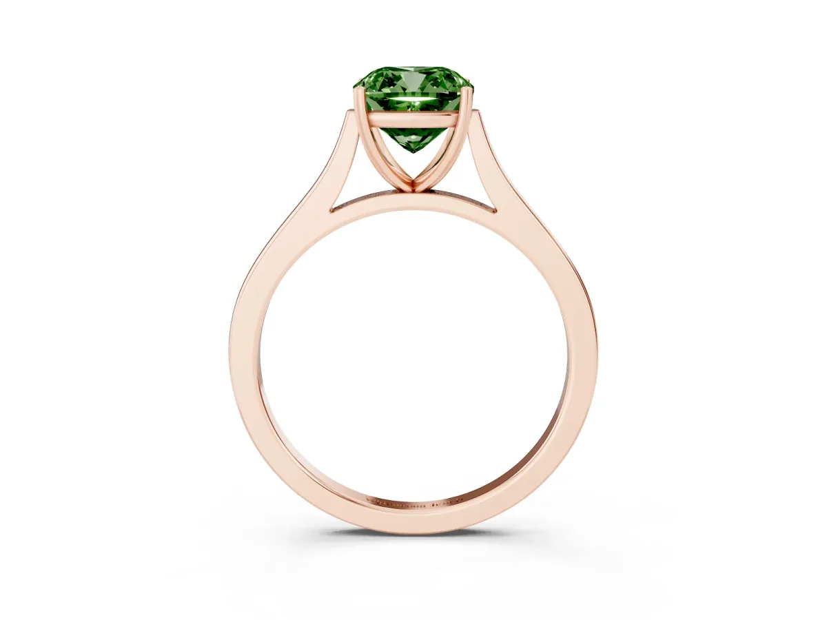 Fancy Green Cushion Cut Solitaire Heart Prong Engagement Ring with Tapered Band Rose gold