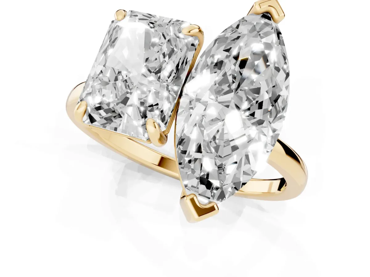 Radiant and Marquise Toi Moi Ring with Prong Setting and Plain Band Yellow gold