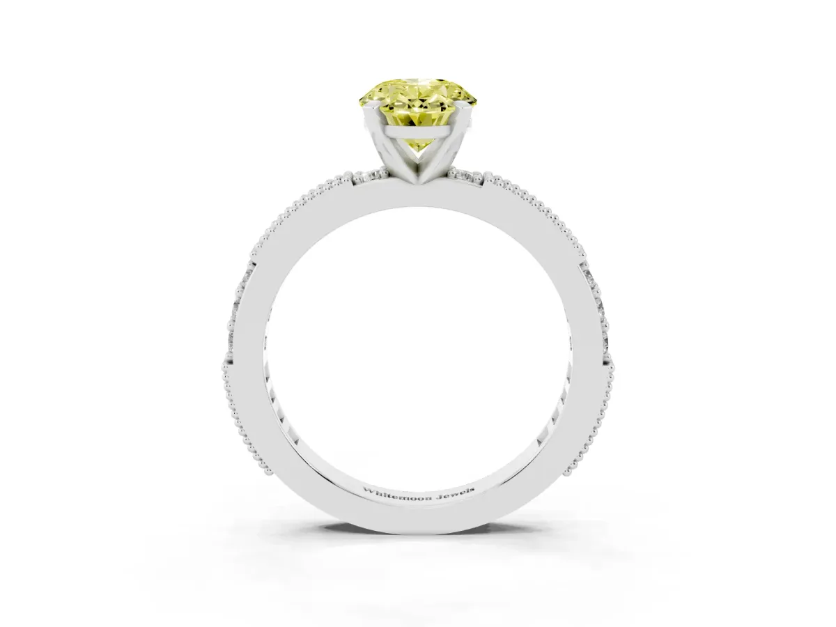 Fancy Yellow Oval Cut Solitaire with Pavé Band and Four-Prong Setting Silver