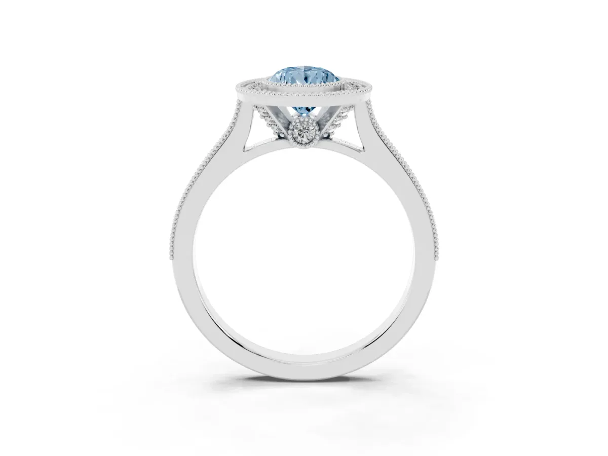 Fancy Blue Halo Pear Cut-Cut Diamond Pave Band Milgrain Prong Setting Ring Silver