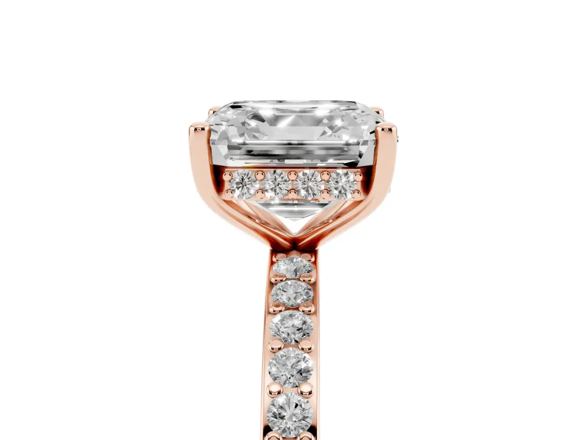 Asscher Cut Cut Diamond Pavé Band Ring with Four-Prong Setting Rose gold