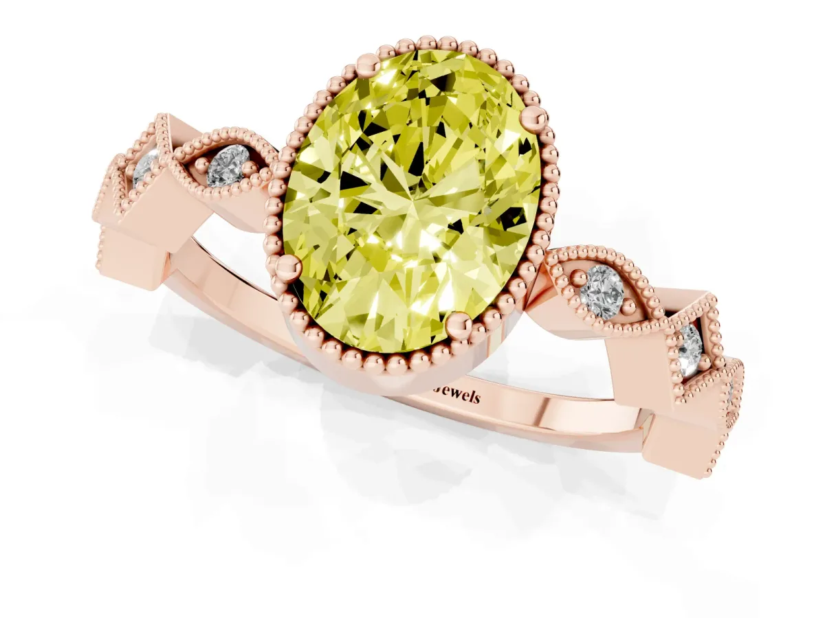 Fancy Yellow Oval Cut Milgrain Marquise Diamond Twist Band Ring Rose gold
