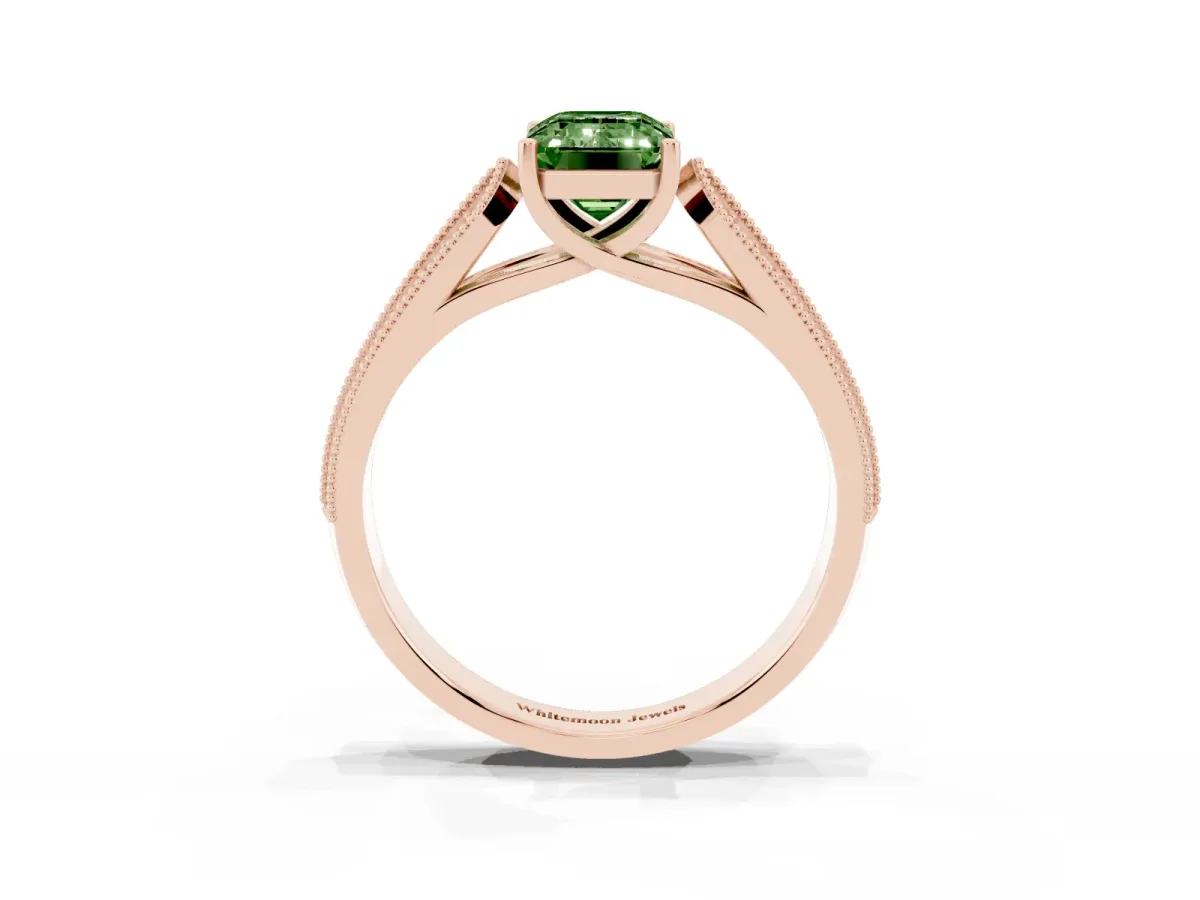 Fancy Green Emerald Cut Cut Pave Split Shank Engagement Ring with Four-Prong Setting Rose gold