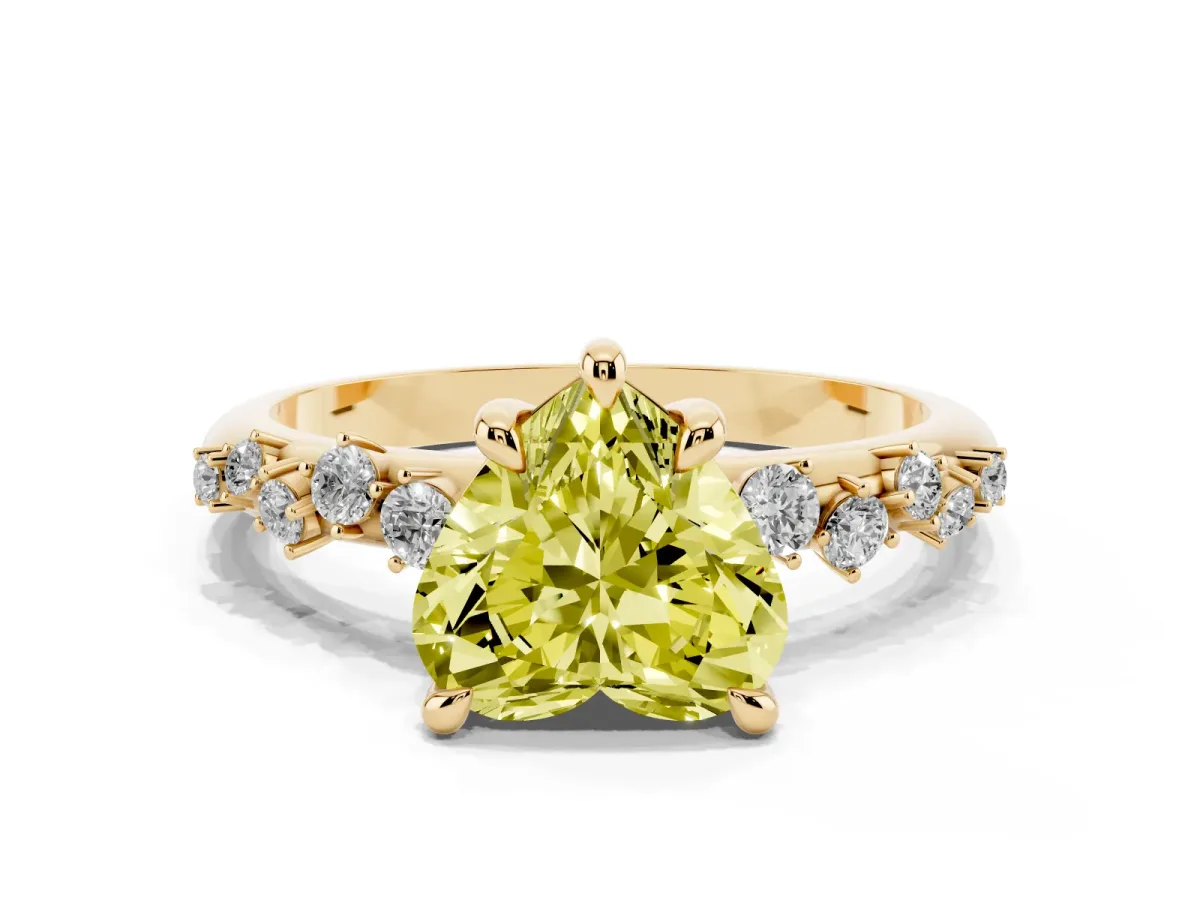 Fancy Yellow Heart Cut Cut Diamond Vine Band with Four-Prong Setting Yellow gold