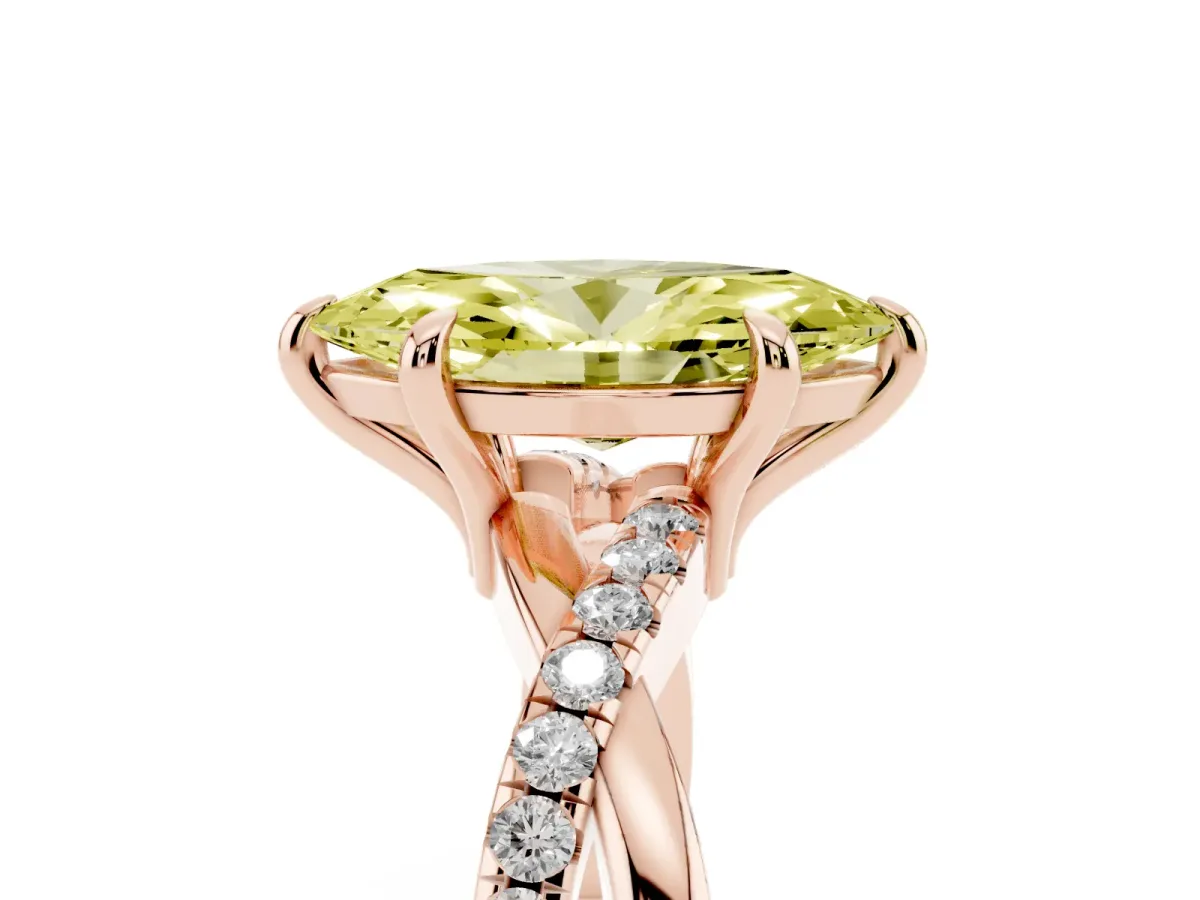 Fancy Yellow Marquise Cut Cut Diamond Twist Band Solitaire with Prong Setting Rose gold