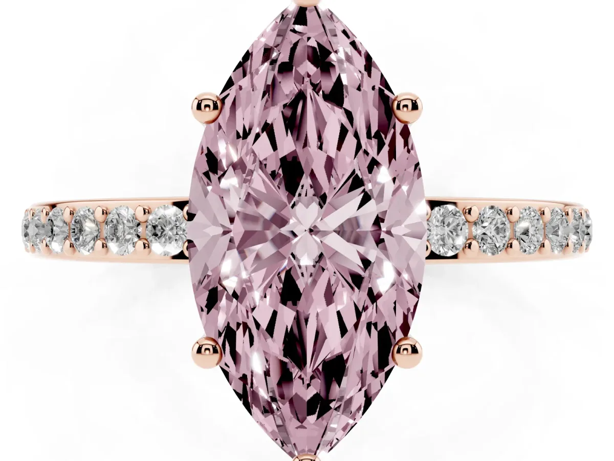 Fancy Pink Marquise Cut Cut Diamond Pavé Band Ring with Four-Prong Setting Rose gold