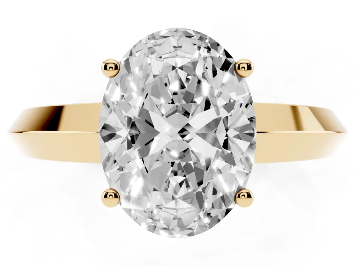 Oval Cut Cut Solitaire Engagement Ring with Flat Band and Four-Prong Setting Yellow gold