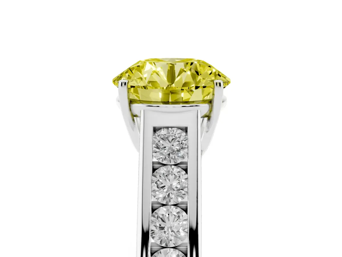 Fancy Yellow Round Cut Solitaire Channel-Set Diamond Engagement Ring with Four-Prong Setting Silver