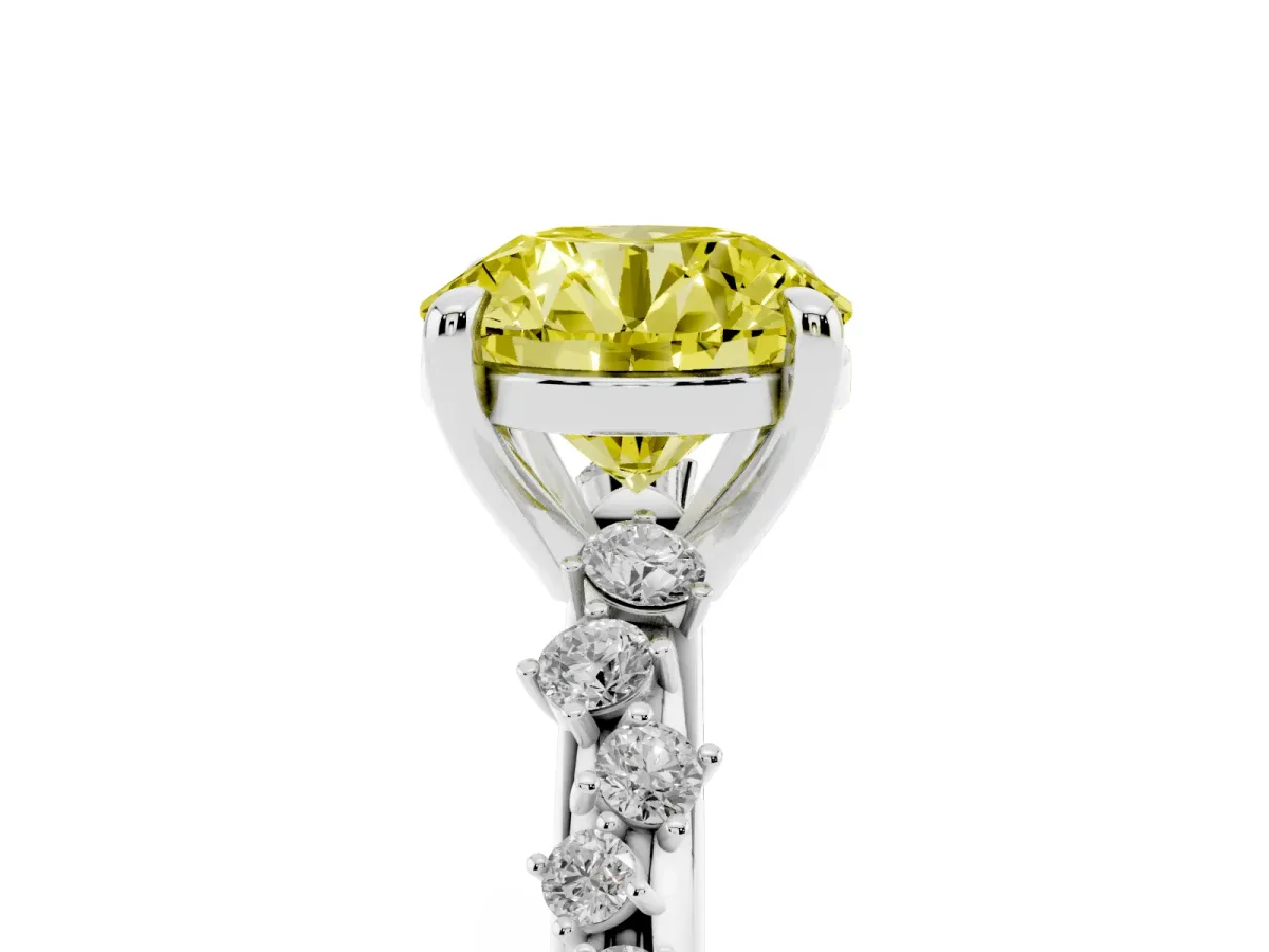 Fancy Yellow Round Cut Cut Diamond Vine Band with Four-Prong Setting Platinum