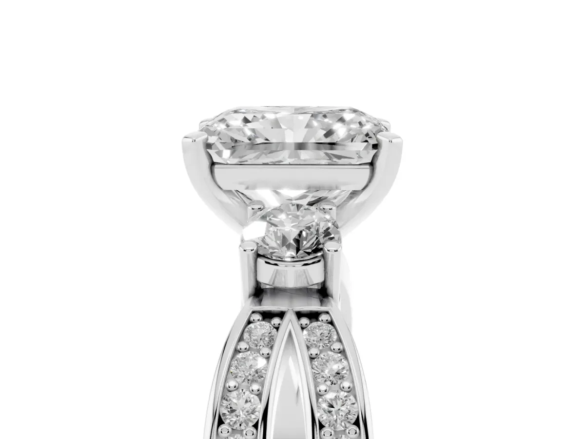 Three-Stone Radiant Cut Cut Diamond Twist Band with Prong Setting Silver