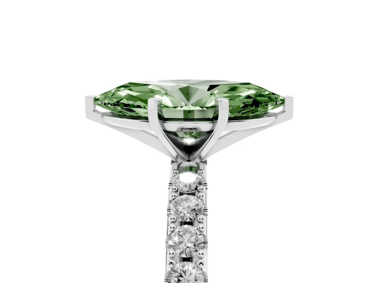 Fancy Green Marquise Cut Diamond Solitaire Pavé Band with Four-Prong Setting Silver