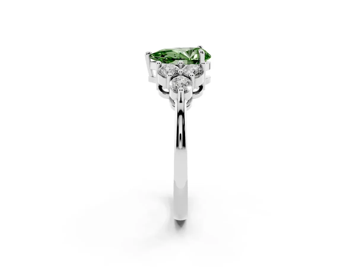 Fancy Green Pear Cut Brilliant Diamond Cluster Accent Solitaire Ring with Prong Setting Silver
