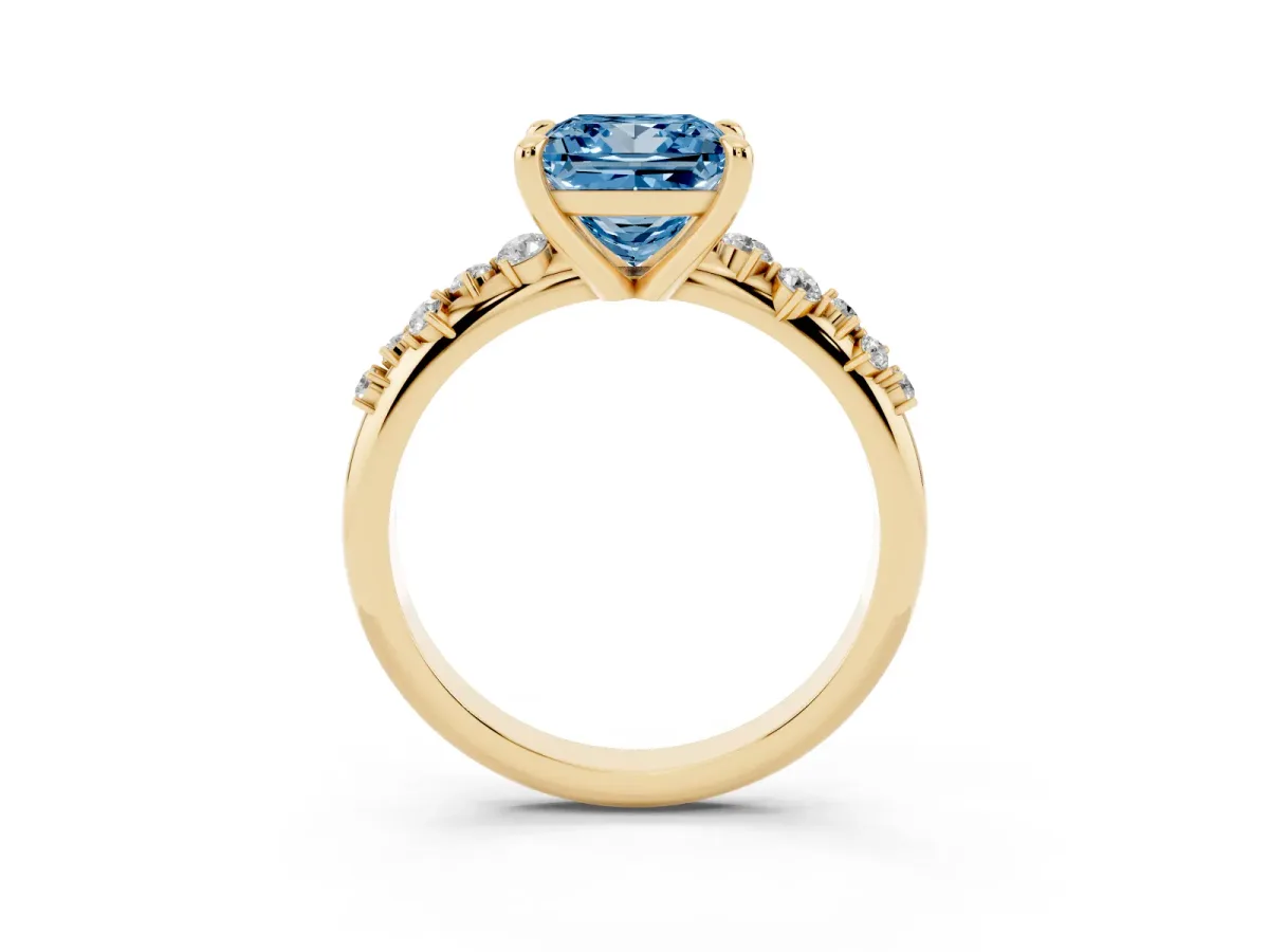 Fancy Blue Princess Cut Cut Diamond Vine Band with Four-Prong Setting Yellow gold