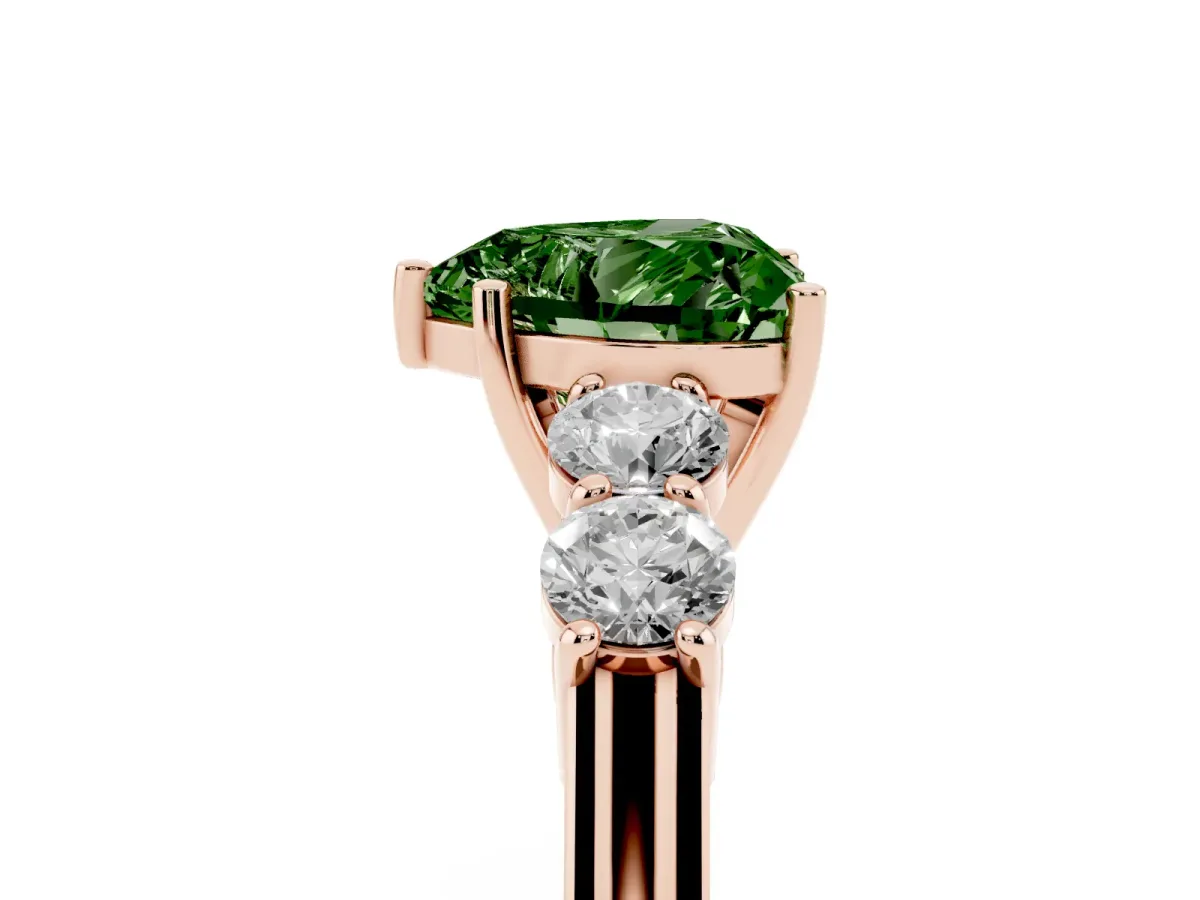 Fancy Green Heart Cut Cut Diamond Five-Stone Prong Set White Gold Ring Rose gold