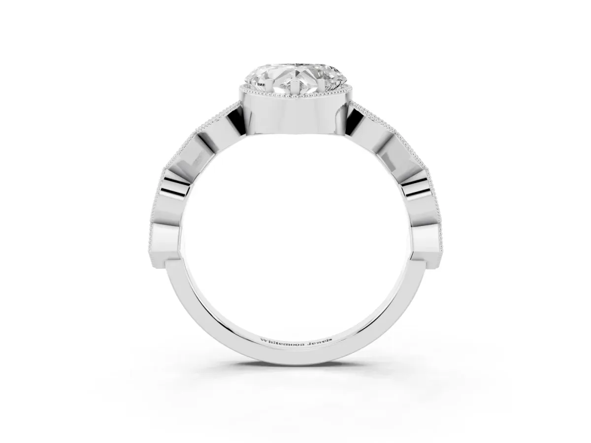 Heart Cut Milgrain Marquise Diamond Twist Band Ring Silver