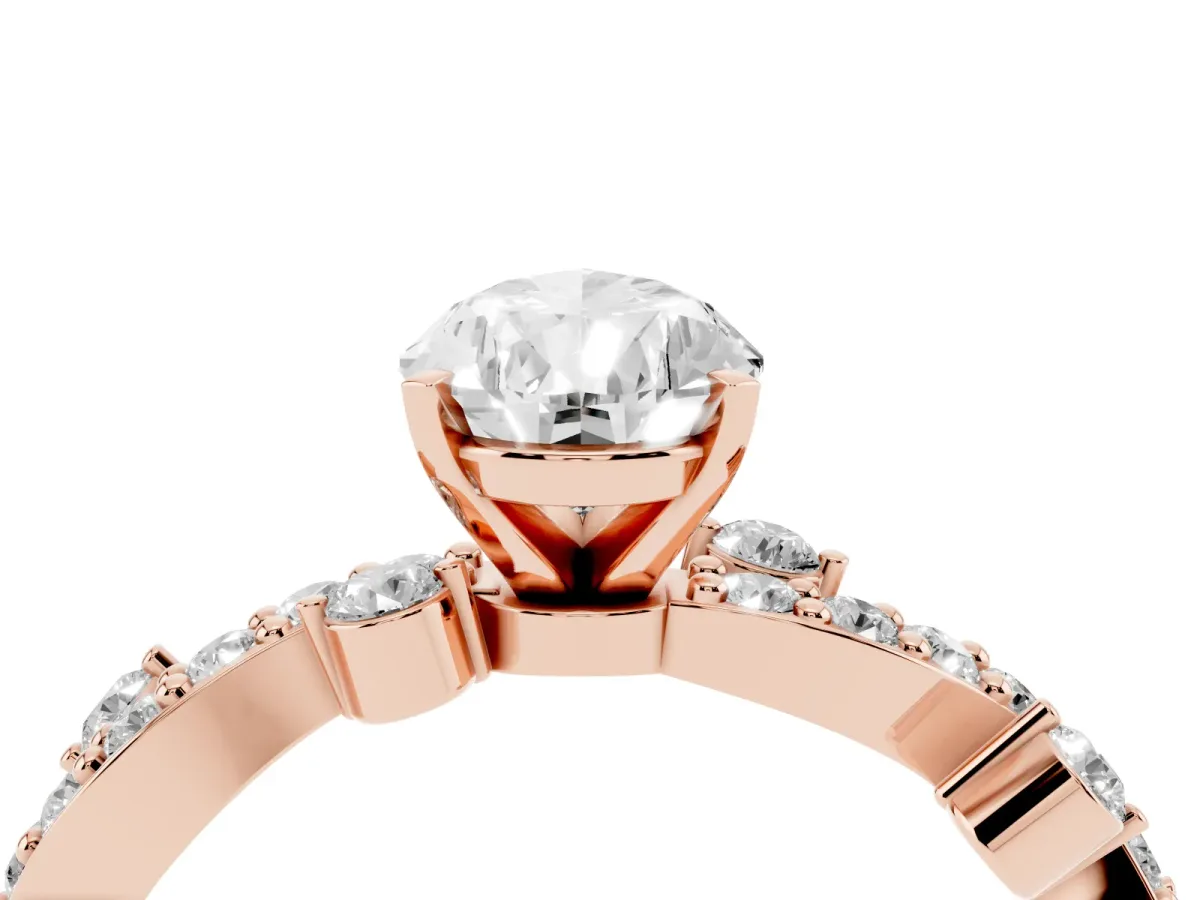 Pear Cut Cut Solitaire Diamond Twisted Band with Pave Setting Rose gold