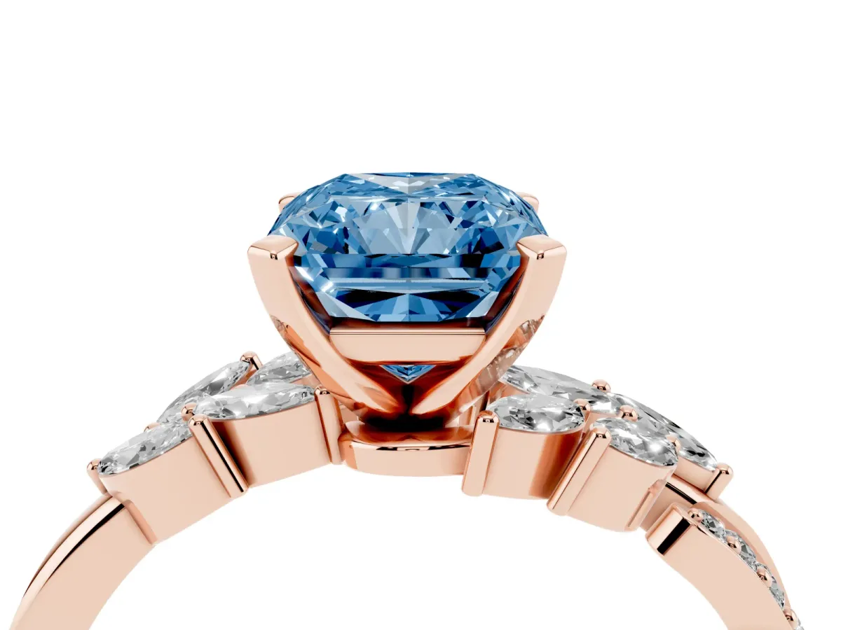 Fancy Blue Radiant Cut Solitaire Marquise Twist Band with Six-Prong Setting Rose gold