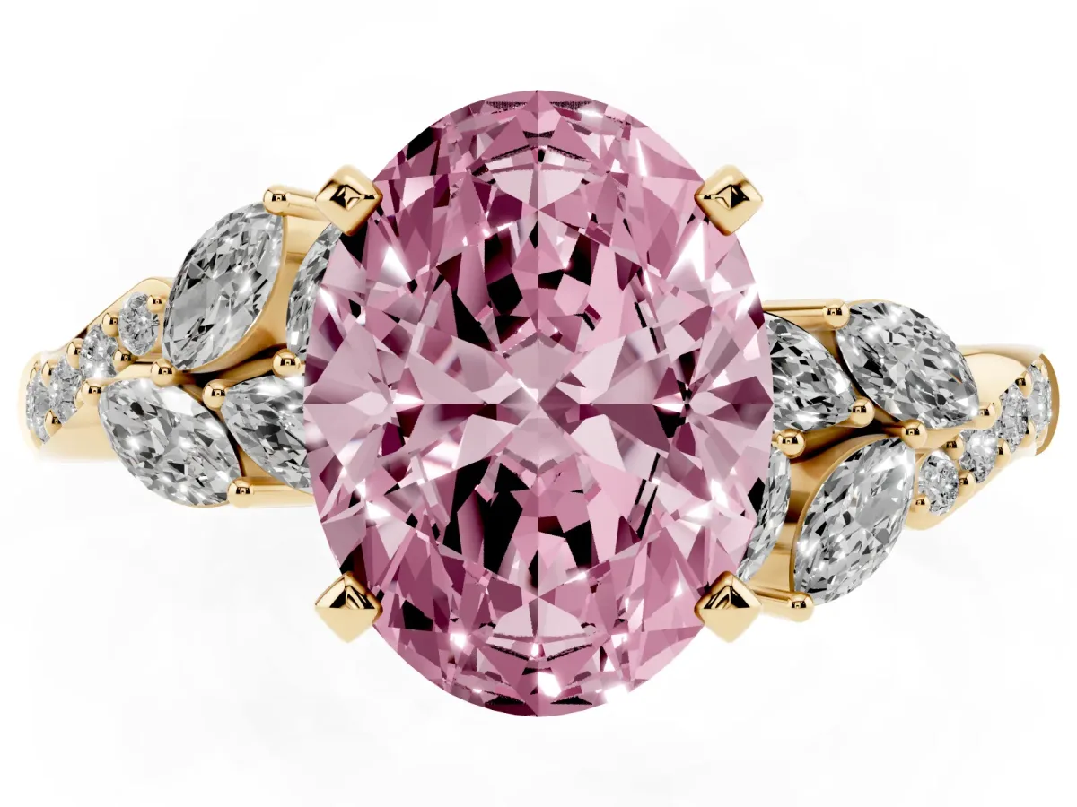 Fancy Pink Oval Cut Solitaire Marquise Twist Band with Six-Prong Setting Yellow gold