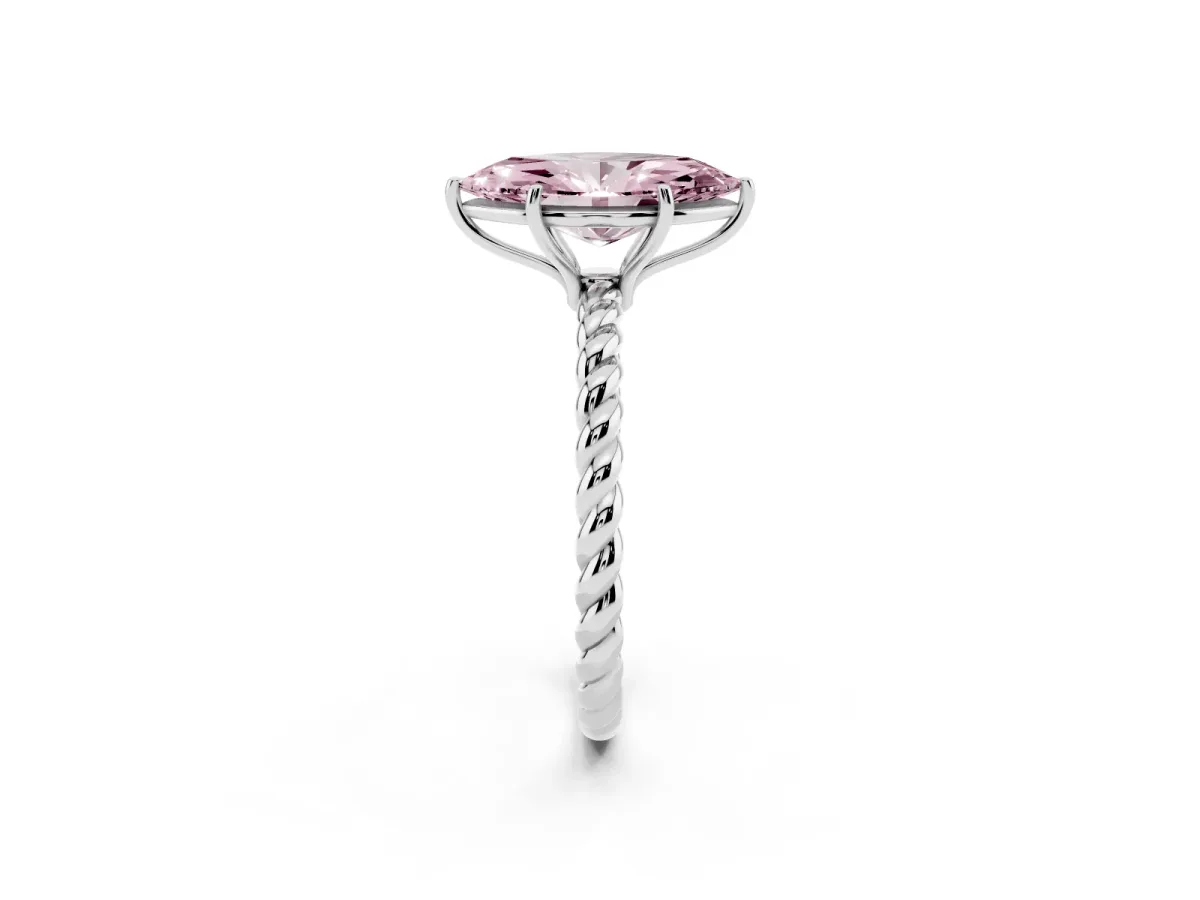 Fancy Pink Marquise Cut Solitaire Twist Band Ring with Four-Prong Setting Silver