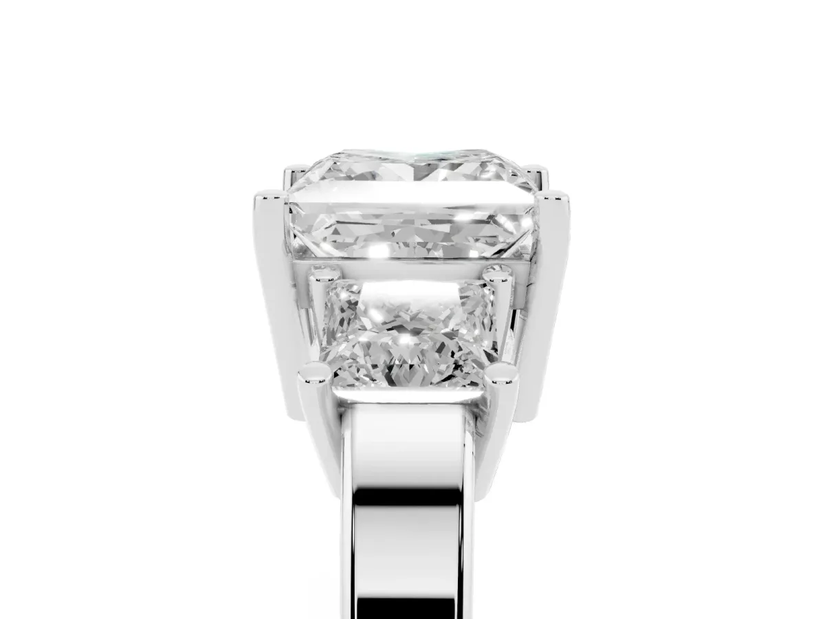 Three-Stone Princess Cut Cut Solitaire Ring with Prong Setting Silver