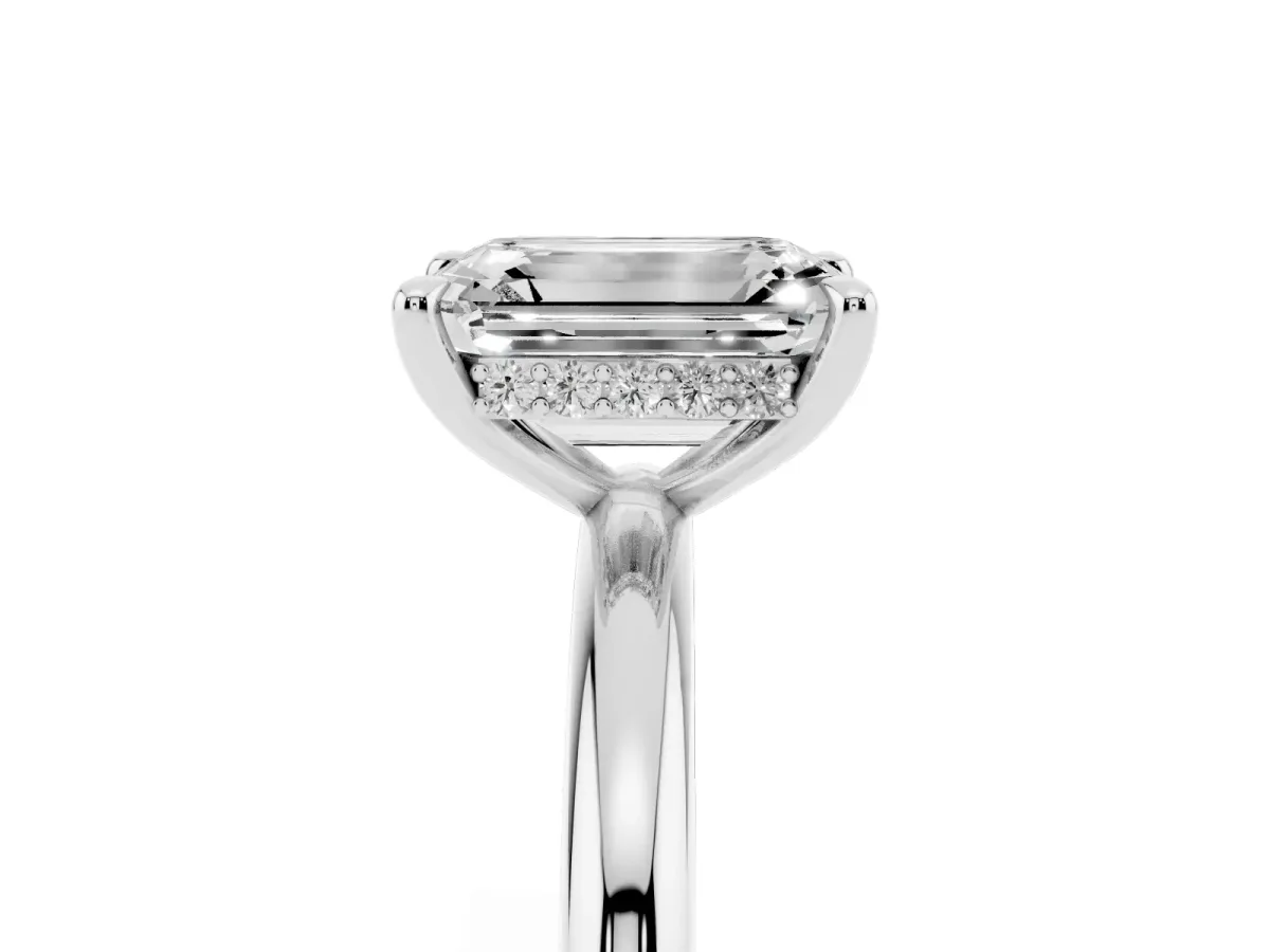 Emerald Cut Diamond Solitaire Ring with Thin Band and Four-Prong Setting White gold