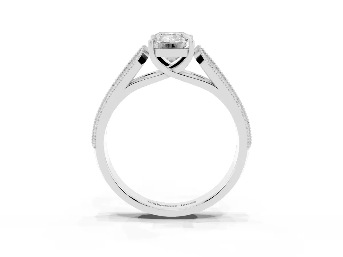 Emerald Cut Cut Pave Split Shank Engagement Ring with Four-Prong Setting Silver